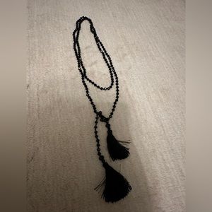 Black beaded tassel wrap around necklace